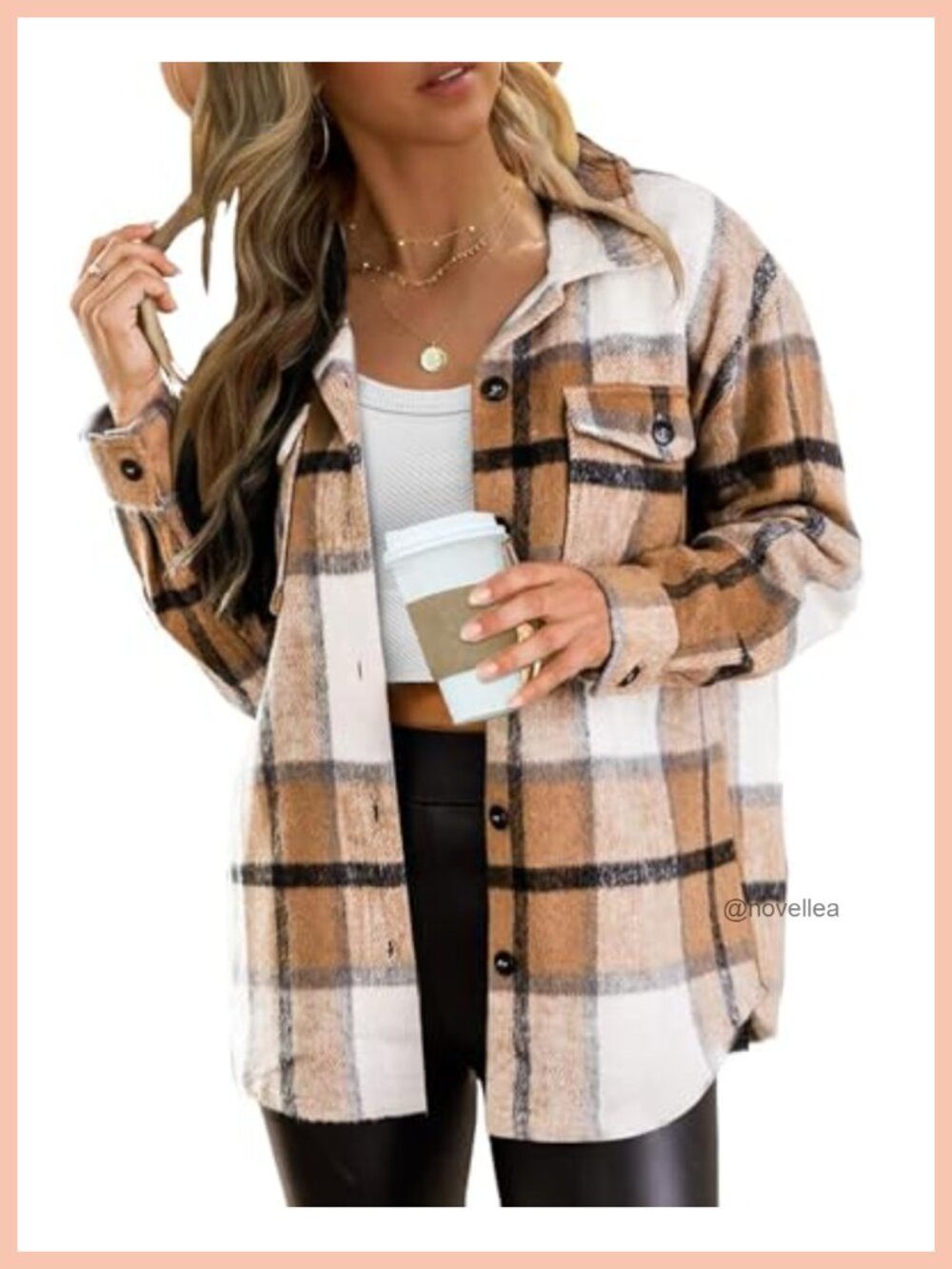 Flannel Shacket Plaid Button Down Loose Long Sleeve Jacket Shirt